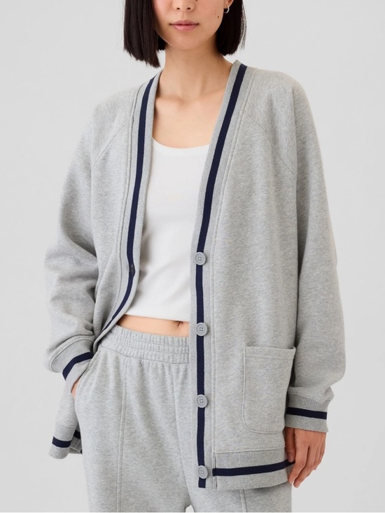 GAP Sweaters - GAP Heather Gray Button-Front Women's Varsity Cardigan with Navy Trim XS